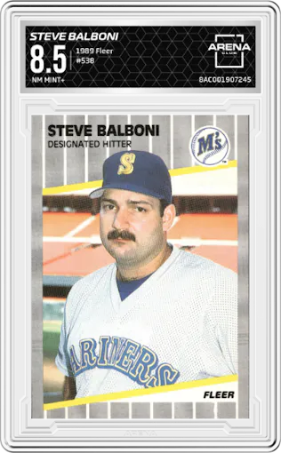 Steve Balboni from the 1989 Fleer set graded by Arena Club and given an overall grade of 8.5.