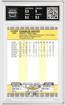 Charlie Hayes from the 1989 Fleer set graded by Arena Club and given an overall grade of 9.