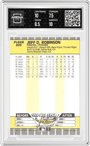 Jeff Robinson from the 1989 Fleer set graded by Arena Club and given an overall grade of 8.