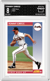 Tommy Gregg from the 1992 Score set graded by Arena Club and given an overall grade of 8.