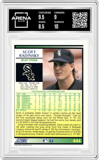 Scott Radinsky from the 1992 Score set graded by Arena Club and given an overall grade of 9.