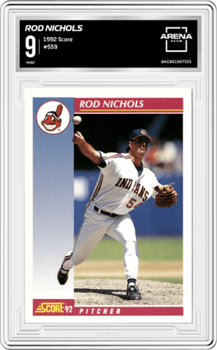 Rod Nichols from the 1992 Score set graded by Arena Club and given an overall grade of 9.