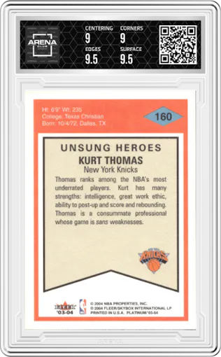 Kurt Thomas from the 2003-04 Fleer Platinum set graded by Arena Club and given an overall grade of 9.5.