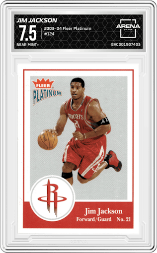 Jim Jackson from the 2003-04 Fleer Platinum set graded by Arena Club and given an overall grade of 7.5.