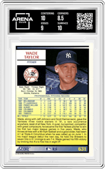 Wade Taylor from the 1992 Score set graded by Arena Club and given an overall grade of 9.