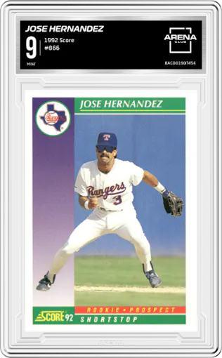 Jose Hernandez from the 1992 Score set graded by Arena Club and given an overall grade of 9.