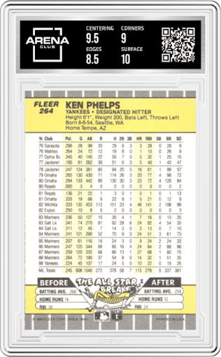 Ken Phelps from the 1989 Fleer set graded by Arena Club and given an overall grade of 9.