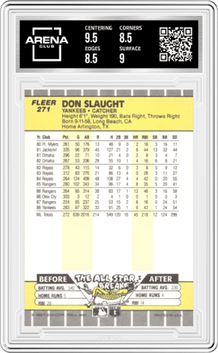 Don Slaught from the 1989 Fleer set graded by Arena Club and given an overall grade of 9.