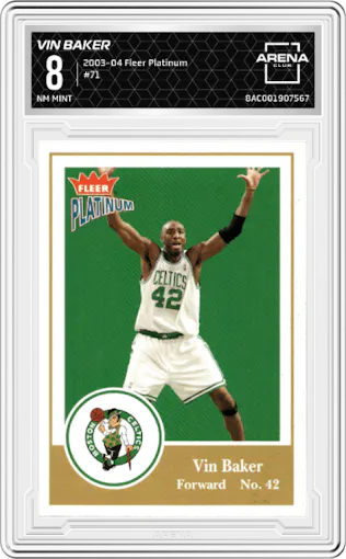 Vin Baker from the 2003-04 Fleer Platinum set graded by Arena Club and given an overall grade of 8.