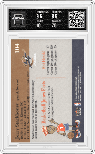Jerry Stackhouse from the 2003-04 Fleer Platinum set graded by Arena Club and given an overall grade of 8.