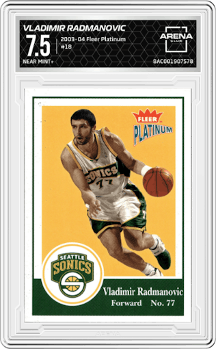 Vladimir Radmanovic from the 2003-04 Fleer Platinum set graded by Arena Club and given an overall grade of 7.5.