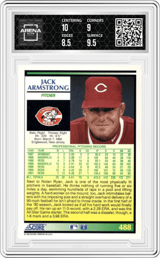 Jack Armstrong from the 1992 Score set graded by Arena Club and given an overall grade of 9.