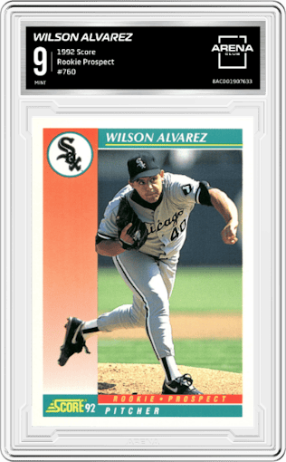 Wilson Alvarez from the 1992 Score set graded by Arena Club and given an overall grade of 9.