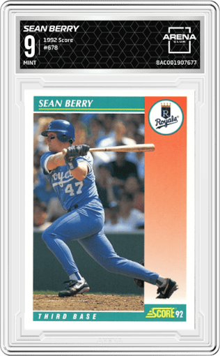 Sean Berry from the 1992 Score set graded by Arena Club and given an overall grade of 9.