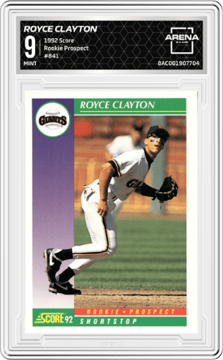 Royce Clayton from the 1992 Score set graded by Arena Club and given an overall grade of 9.