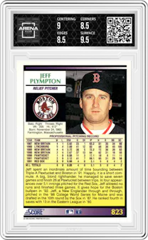 Jeff Plympton from the 1992 Score set graded by Arena Club and given an overall grade of 9.