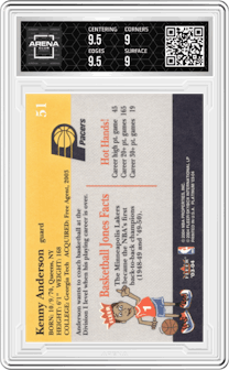 Kenny Anderson from the 2003-04 Fleer Platinum set graded by Arena Club and given an overall grade of 9.5.