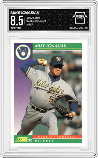 Mike Ignasiak from the 1992 Score set graded by Arena Club and given an overall grade of 8.5.