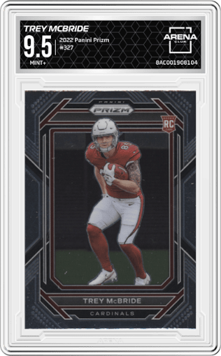 Trey McBride from the 2022 Panini Prizm set graded by Arena Club and given an overall grade of 9.5.