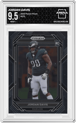 Jordan Davis from the 2022 Panini Prizm set graded by Arena Club and given an overall grade of 9.5.