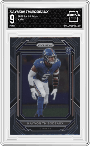 Kayvon Thibodeaux from the 2022 Panini Prizm set graded by Arena Club and given an overall grade of 9.