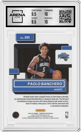 Paolo Banchero from the 2022-23 Panini Donruss set graded by Arena Club and given an overall grade of 10.