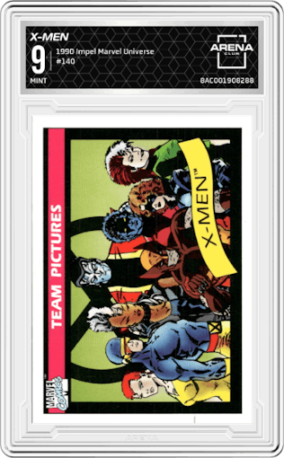 X-Men from the 1990 Impel Marvel Universe  set graded by Arena Club and given an overall grade of 9.