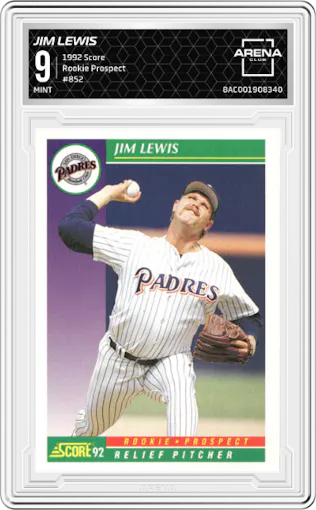 Jim Lewis from the 1992 Score set graded by Arena Club and given an overall grade of 9.