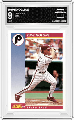 Dave Hollins from the 1992 Score set graded by Arena Club and given an overall grade of 9.