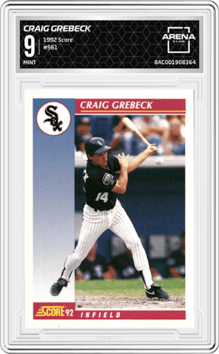 Craig Grebeck from the 1992 Score set graded by Arena Club and given an overall grade of 9.