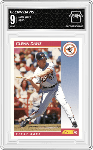 Glenn Davis from the 1992 Score set graded by Arena Club and given an overall grade of 9.