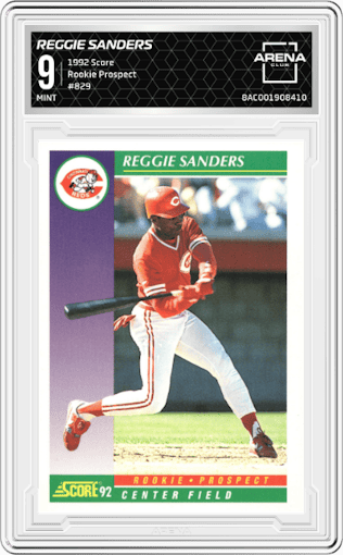 Reggie Sanders from the 1992 Score set graded by Arena Club and given an overall grade of 9.