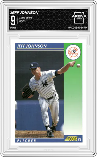 Jeff Johnson from the 1992 Score set graded by Arena Club and given an overall grade of 9.