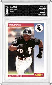 Tim Raines from the 1992 Score set graded by Arena Club and given an overall grade of 9.
