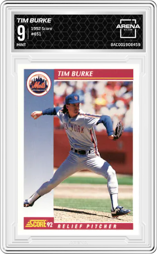 Tim Burke from the 1992 Score set graded by Arena Club and given an overall grade of 9.