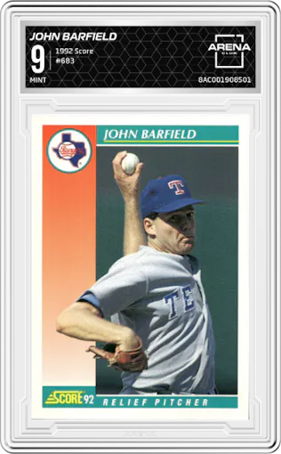 John Barfield from the 1992 Score set graded by Arena Club and given an overall grade of 9.