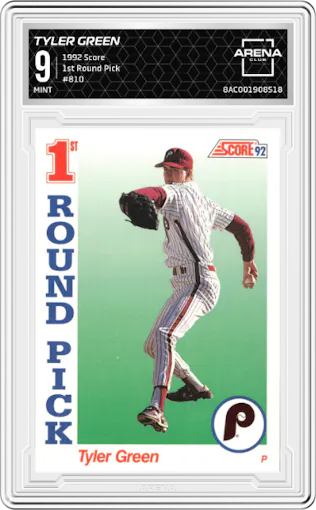Tyler Green from the 1992 Score set graded by Arena Club and given an overall grade of 9.