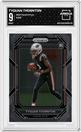 Tyquan Thornton from the 2022 Panini Prizm set graded by Arena Club and given an overall grade of 9.