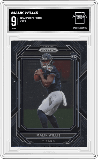 Malik Willis from the 2022 Panini Prizm set graded by Arena Club and given an overall grade of 9.