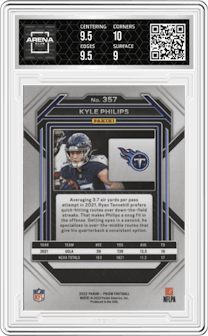 Kyle Philips from the 2022 Panini Prizm set graded by Arena Club and given an overall grade of 9.5.