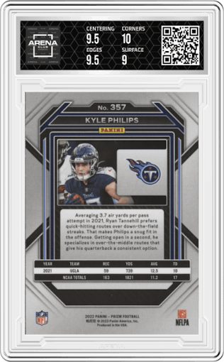 Kyle Philips from the 2022 Panini Prizm set graded by Arena Club and given an overall grade of 9.5.