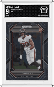 Logan Hall from the 2022 Panini Prizm set graded by Arena Club and given an overall grade of 9.