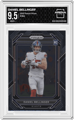 Daniel Bellinger from the 2022 Panini Prizm set graded by Arena Club and given an overall grade of 9.5.