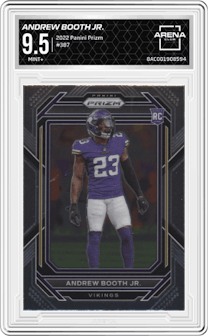Andrew Booth Jr. from the 2022 Panini Prizm set graded by Arena Club and given an overall grade of 9.5.