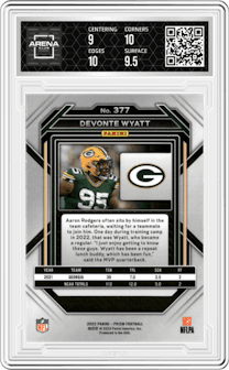 Devonte Wyatt from the 2022 Panini Prizm set graded by Arena Club and given an overall grade of 9.5.