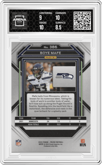 Boye Mafe from the 2022 Panini Prizm set graded by Arena Club and given an overall grade of 9.