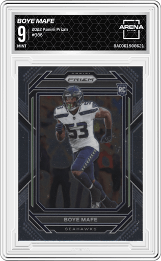 Boye Mafe from the 2022 Panini Prizm set graded by Arena Club and given an overall grade of 9.