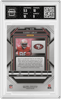 Danny Gray from the 2022 Panini Prizm set graded by Arena Club and given an overall grade of 9.5.