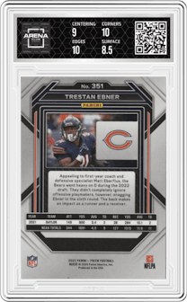 Trestan Ebner from the 2022 Panini Prizm set graded by Arena Club and given an overall grade of 9.