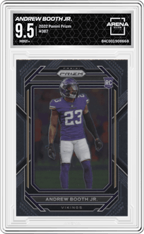 Andrew Booth Jr. from the 2022 Panini Prizm set graded by Arena Club and given an overall grade of 9.5.